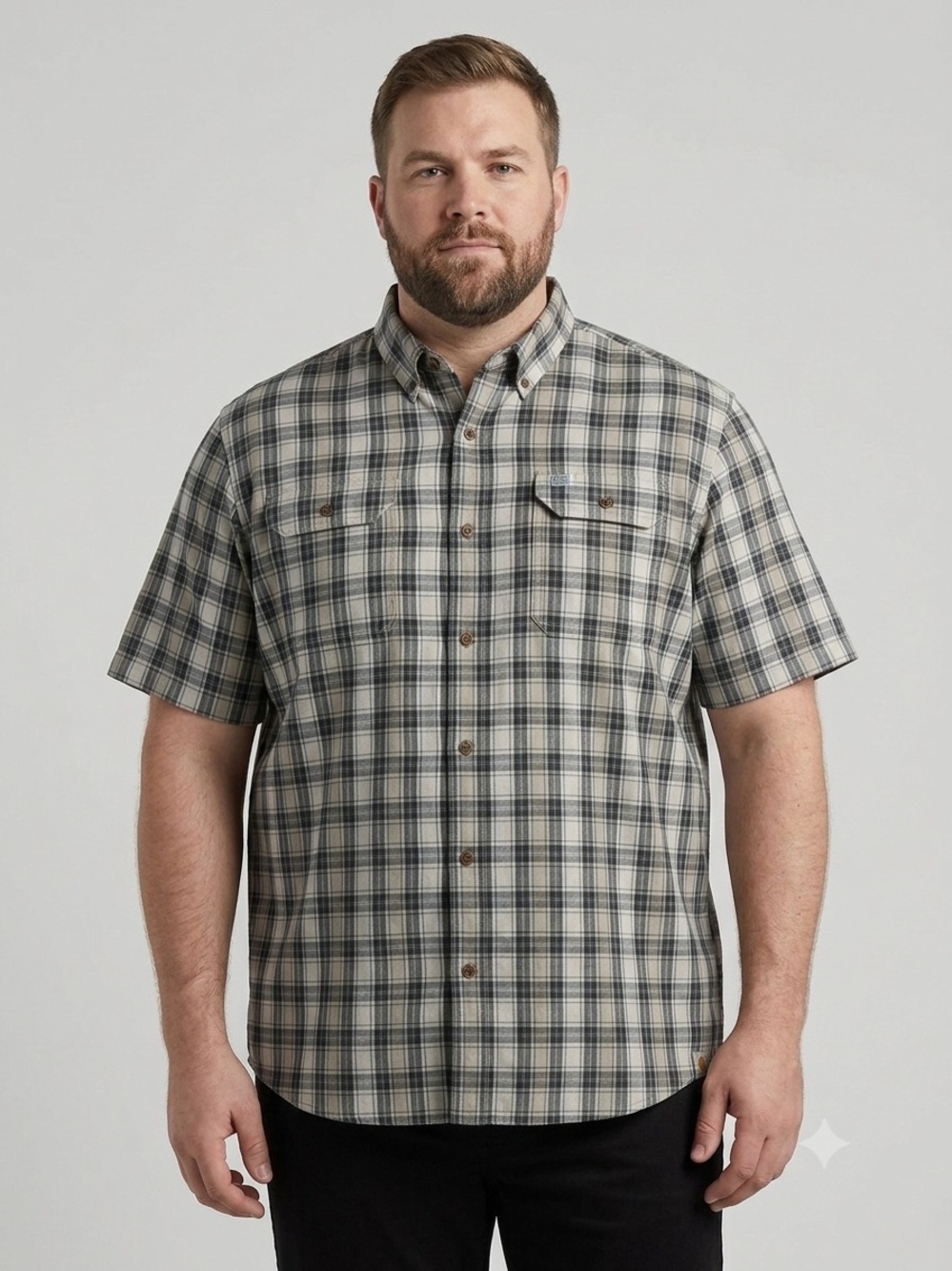 Carhartt Men's Short Sleeve Plaid Button-Down Shirt - Gray/Black